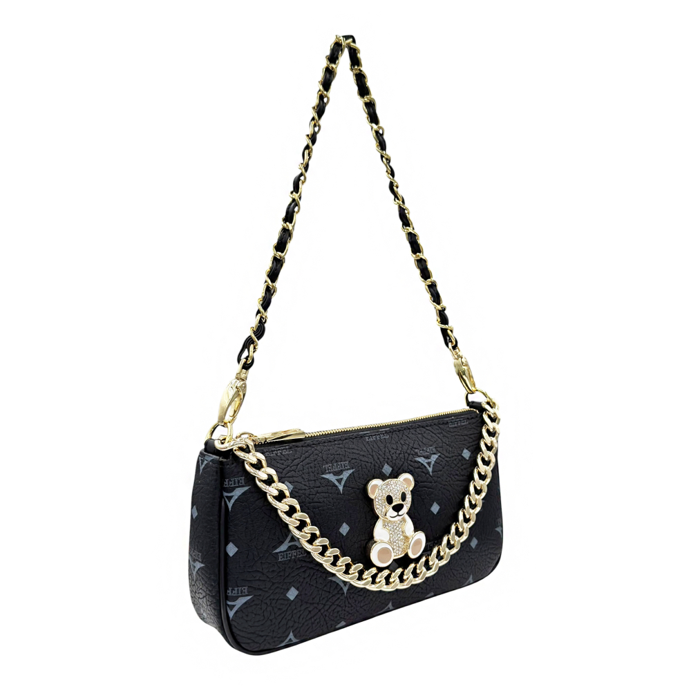 Eiffel Bear Chain Shoulder Bag 36-201021-1B - Μαύρο